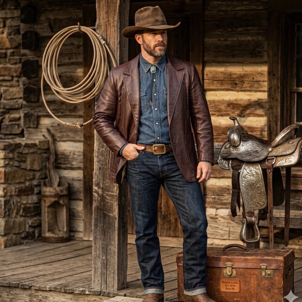 Men’s  Robert Lewis  Jacket Coat Brown Leather Vintage Size 42 Western Blazer